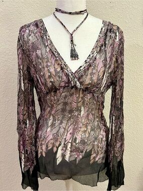 Vintage Elie Tahari 100% Silk Sheer Dorthy Blouse